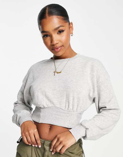 Bershka – Szary gorsetowy sweter o krótkim fasonie, 3 z 4