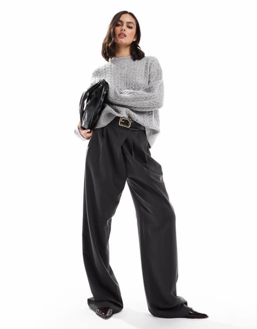 Bershka – Szary sweter oversize z golfem z dzianiny o warkoczowym splocie, 2 z 4