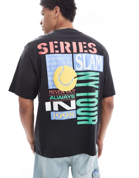 Bershka – Szary T-shirt grafiką sportową w stylu vintage - view 1