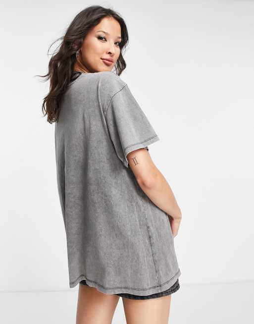 Bershka – Szary T-shirt oversize z napisem „Nirvana” z efektem sprania, 2 z 4