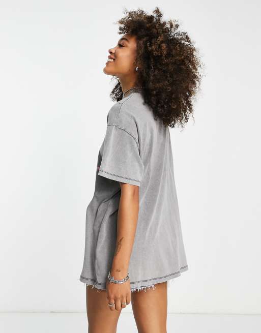 Bershka – Szary T-shirt oversize z napisem „Nirvana” z efektem sprania, 2 z 4