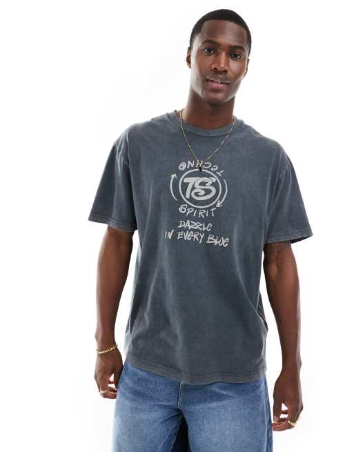 Bershka – Szary T-shirt z grafiką w ulicznym stylu na plecach, 2 z 4