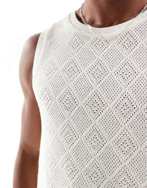 Bershka – Szydełkowany we wzór w romby biały podkoszulek, 2 z 4