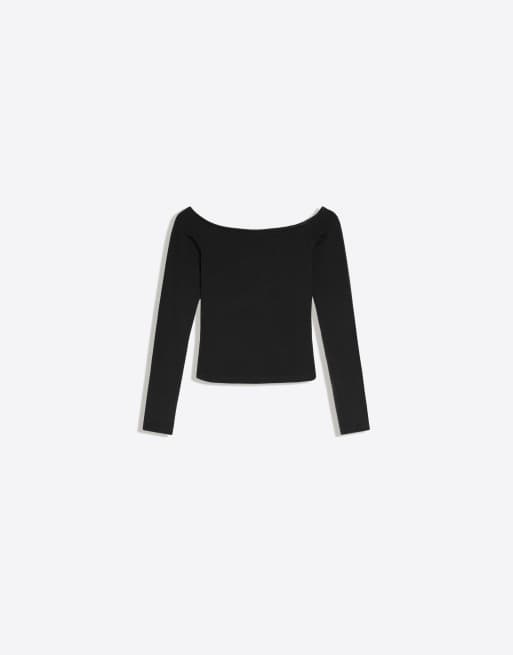 Bershka t-shirt à encolure Bardot à manches longues noir, 5 de 5