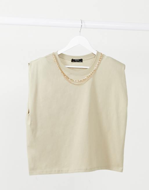 Bershka T shirt paulettes avec cha ne dor e Mocha