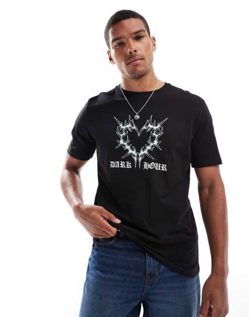 Bershka - T-shirt à imprimé cœur sur le devant - Noir 