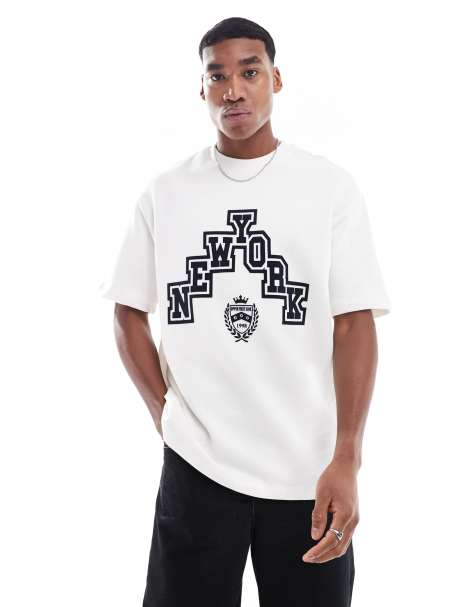 Bershka - T-shirt à imprimé floqué - Blanc - view 1