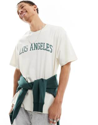 Bershka LA printed t-shirt in tan - ASOS Price Checker