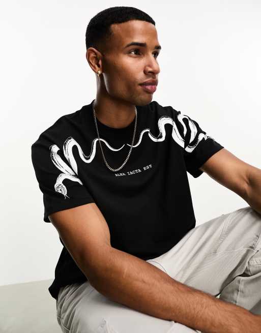 Bershka T shirt imprim peau de serpent Noir