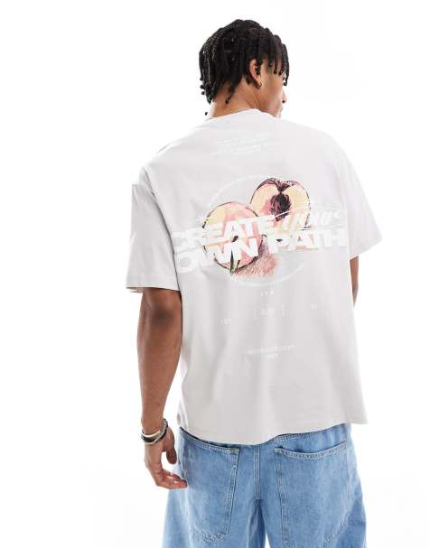 Bershka - T-shirt à imprimé pêche au dos - Gris - view 1