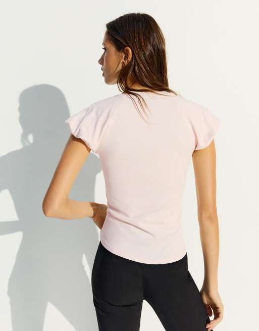 Bershka t-shirt à manches ballon raglan rose, 3 de 5