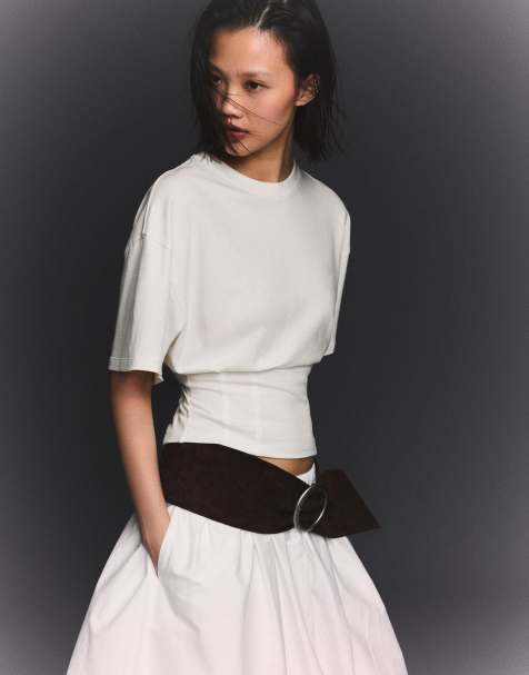 Bershka - T-shirt à manches courtes avec taille corset - Blanc - view 1