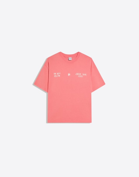 Bershka - T-shirt à manches courtes effet délavé - Pêche - view 1