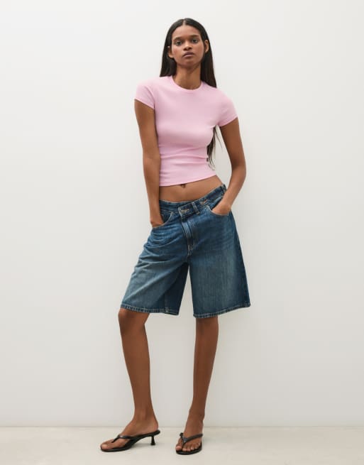 Bershka - T-shirt à manches courtes et encolure ronde - Rose clair, 2 de 5