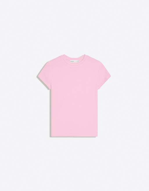 Bershka - T-shirt à manches courtes et encolure ronde - Rose clair, 5 de 5