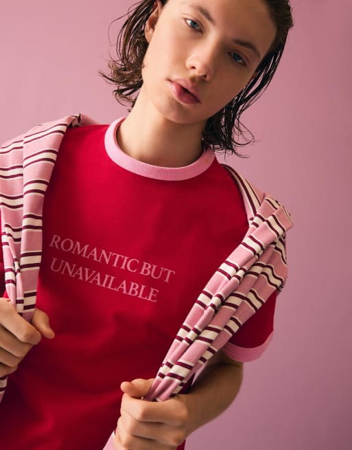 Bershka - T-shirt à manches courtes et imprimé contrastant - Rouge, 4 de 4