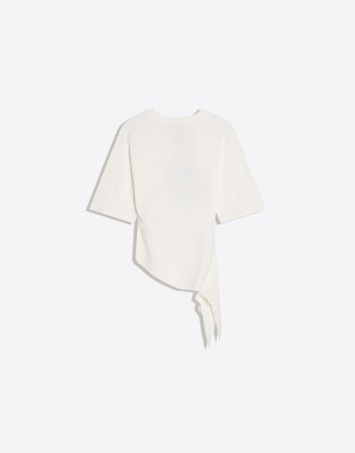 Bershka T-shirt à manches courtes froncé en blanc, 6 de 6