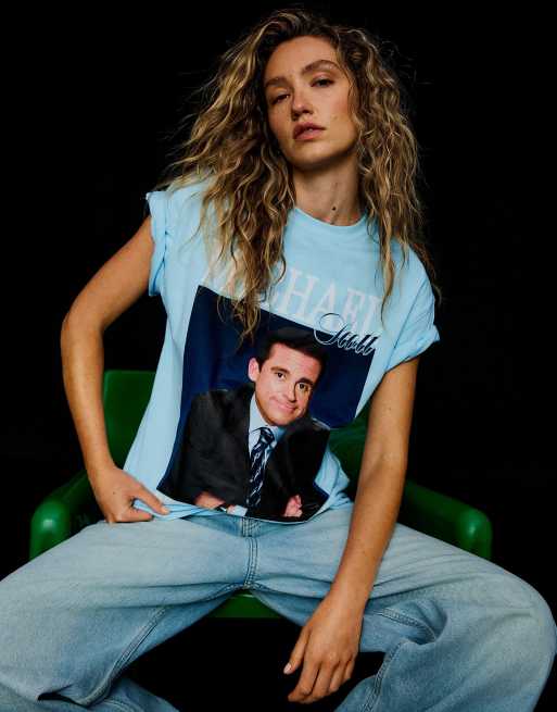 Bershka t-shirt à manches courtes imprimé bureau en bleu clair, 2 de 6