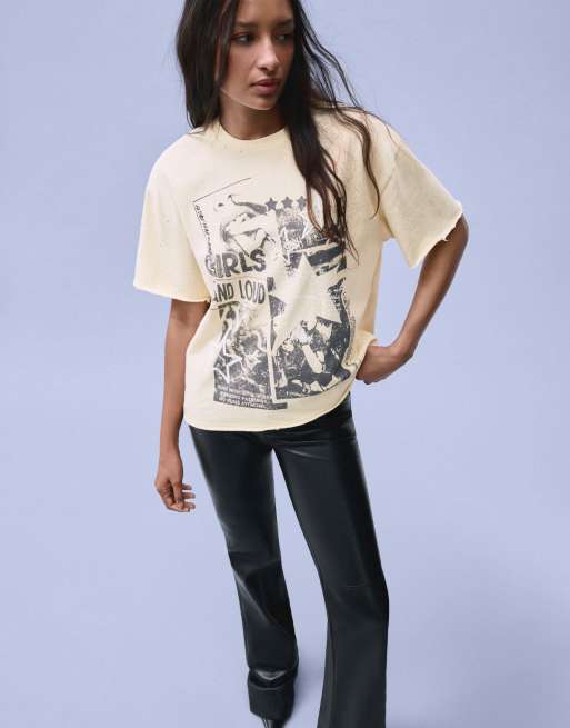 Bershka t-shirt à manches courtes imprimé délavé beige, 2 de 5