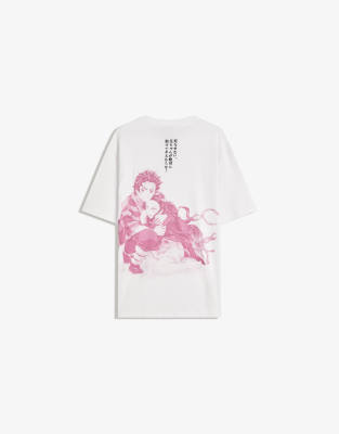 Bershka - T-shirt à manches courtes imprimé Demon Slayer - Blanc