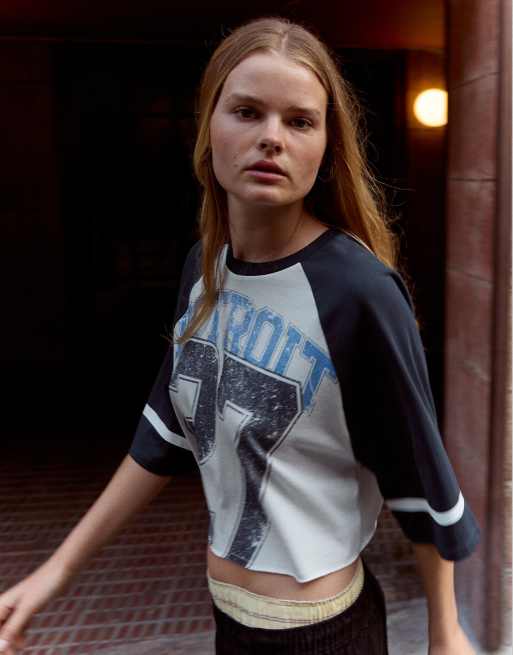 Bershka t-shirt à manches courtes raglan imprimé blanc, 2 de 5