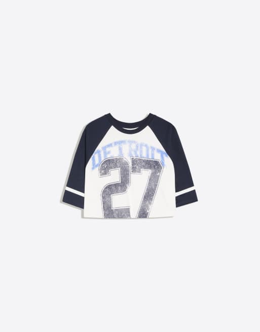 Bershka t-shirt à manches courtes raglan imprimé blanc, 5 de 5