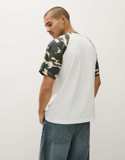 Bershka t-shirt à manches courtes raglan imprimé blanc, 3 de 7
