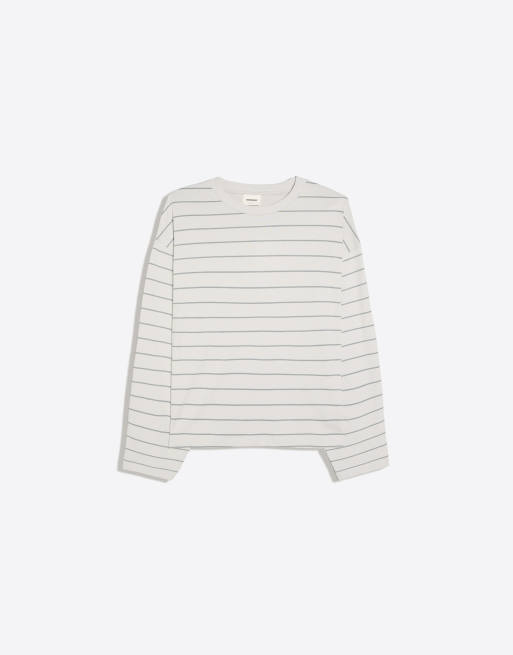 Bershka t-shirt à manches longues à rayures beige, 6 de 6