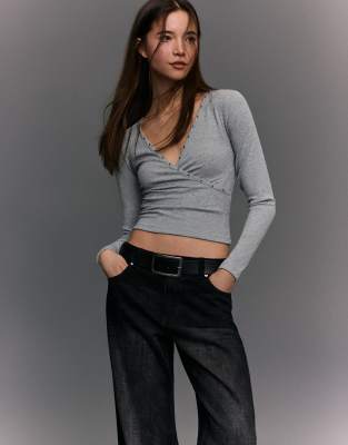 T-shirt à manches longues avec clous - Gris clair M