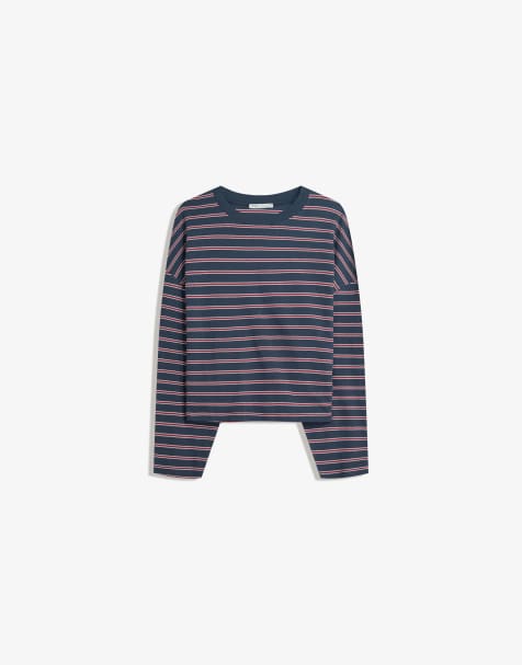 Bershka - T-shirt à manches longues avec imprimé - Marine - view 1
