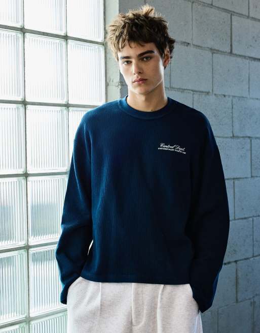 Bershka t-shirt à manches longues côtelé bleu marine, 2 de 6