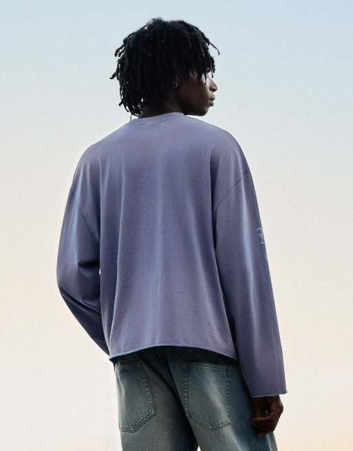 Bershka t-shirt à manches longues coupe carrée imprimé bleu, 4 de 6