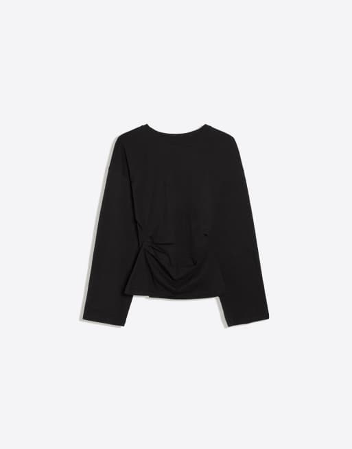 Bershka t-shirt à manches longues froncé noir, 5 de 5