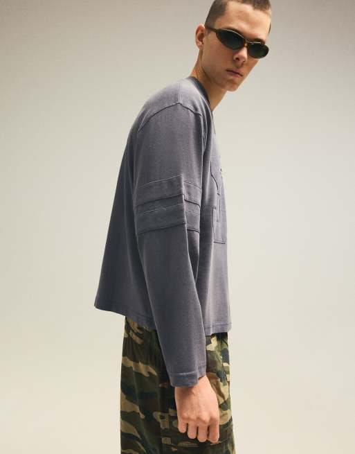 Bershka t-shirt à manches longues imprimé gris délavé, 2 de 6