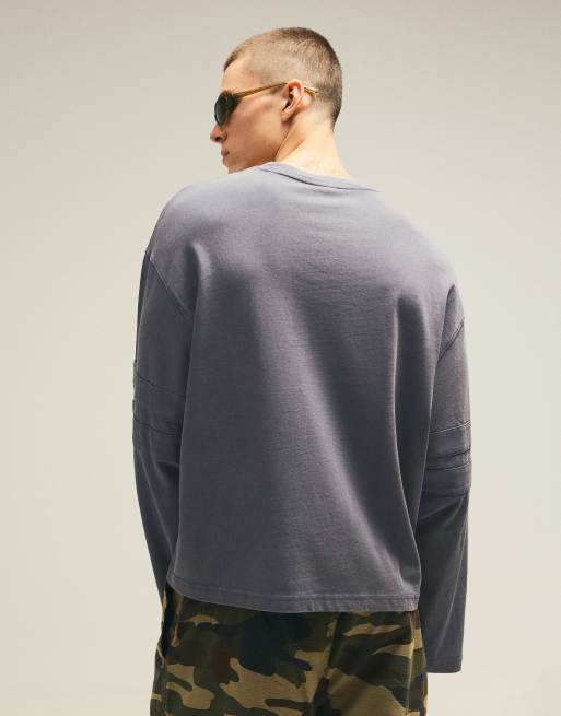 Bershka t-shirt à manches longues imprimé gris délavé, 3 de 6