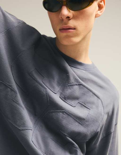 Bershka t-shirt à manches longues imprimé gris délavé, 5 de 6