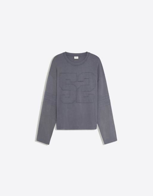 Bershka t-shirt à manches longues imprimé gris délavé, 6 de 6