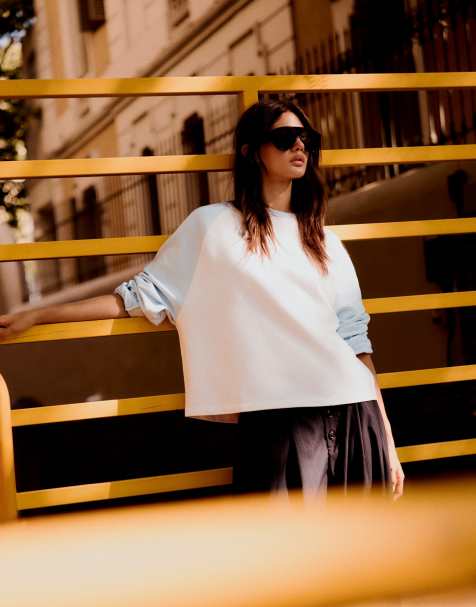 Bershka - T-shirt à manches raglan longues - Blanc - view 1