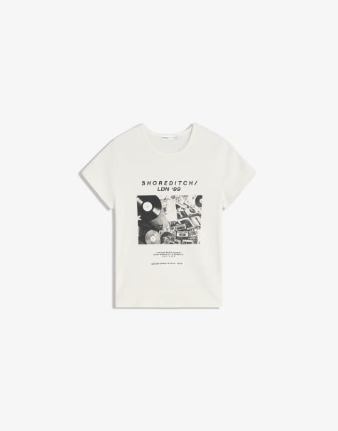 Bershka - T-shirt a maniche corte bianca con stampa - view 1