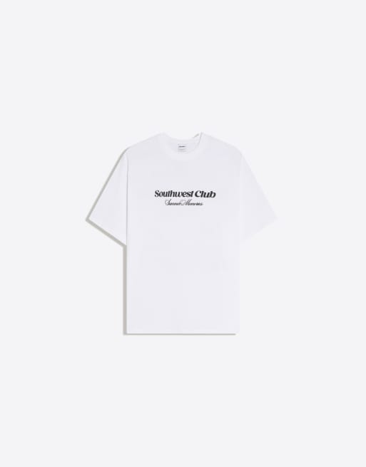Bershka - T-shirt a maniche corte bianca con stampa, 4 di 4