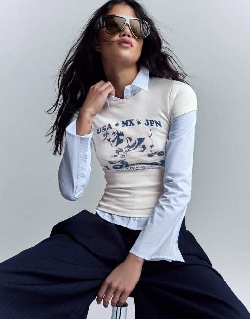 Bershka - T-shirt a maniche corte bianca con stampa, 2 di 4