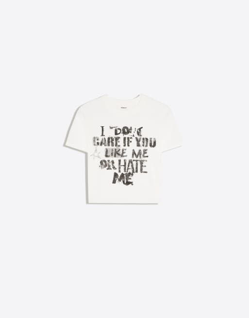 Bershka - T-shirt a maniche corte bianca con stampa, 5 di 5