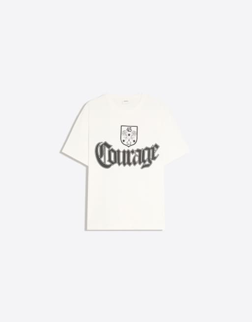 Bershka - T-shirt a maniche corte bianca con stampa, 5 di 5