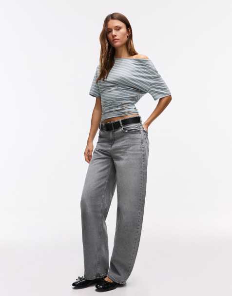Bershka - T-shirt a maniche corte blu denim con stampa asimmetrica - view 1
