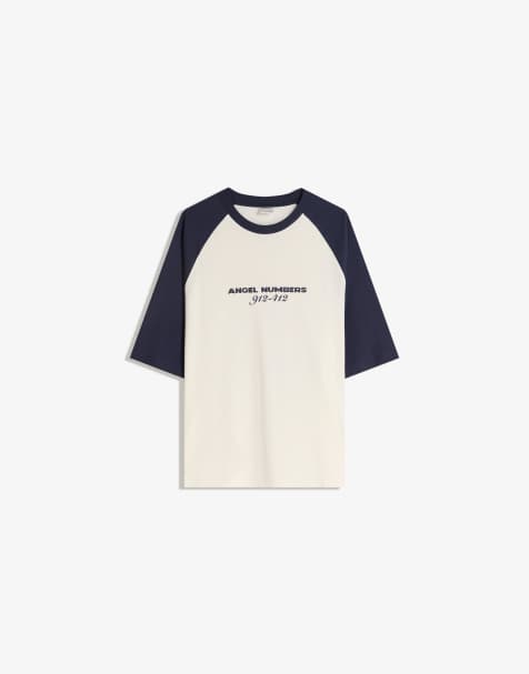 Bershka - T-shirt a maniche corte blu navy con stampa - view 1