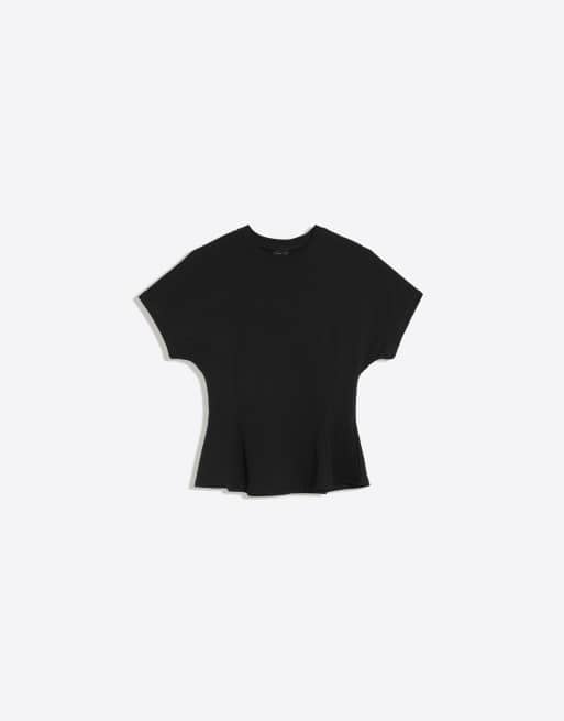 Bershka T-shirt a maniche corte con peplo nera, 5 di 5