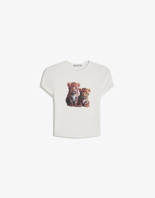 Bershka Kewpie Print Short-sleeve T-shirt In White