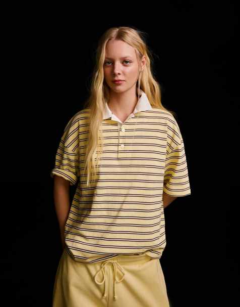 Bershka - T-shirt a maniche corte gialla con colletto stile polo - view 1