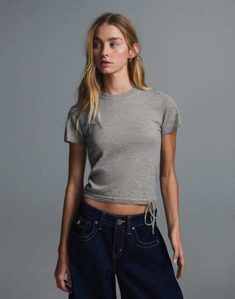 Bershka - T-shirt a maniche corte grigia con scollo rotondo - view 1