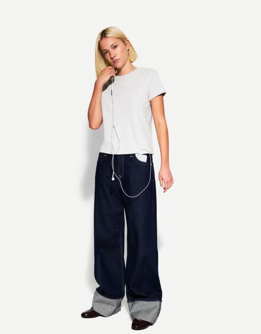Bershka - T-shirt a maniche corte in cotone pesante grigia